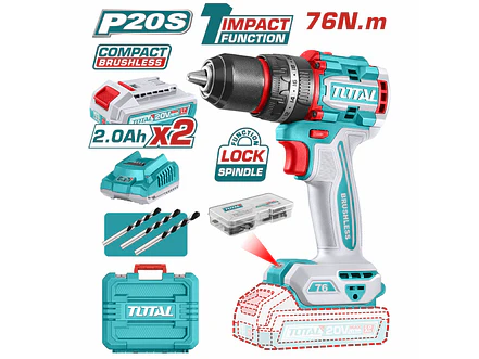 Taladro Percutor Inalámbrico 20V TOTAL UTIDLI20768 Industrial 76Nm + 47 Accesorios - Foto 1 | aztools.co