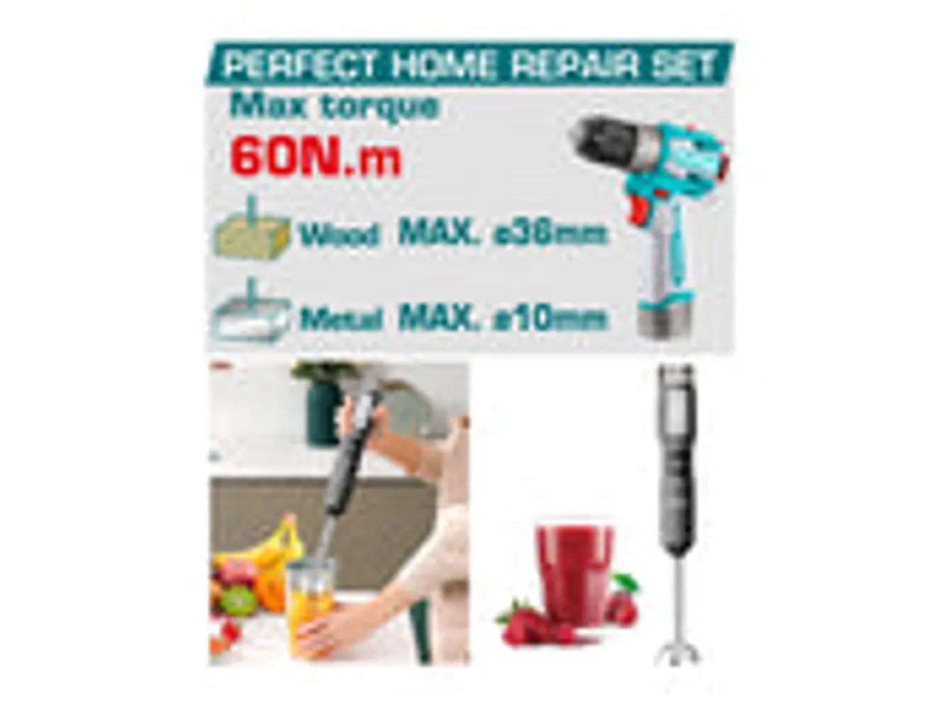 Kit Inalámbrico 16V TOTAL UTCKLI1628 Taladro 60Nm + Batidora de Mano + 2 Baterías - Foto 2 | aztools.co