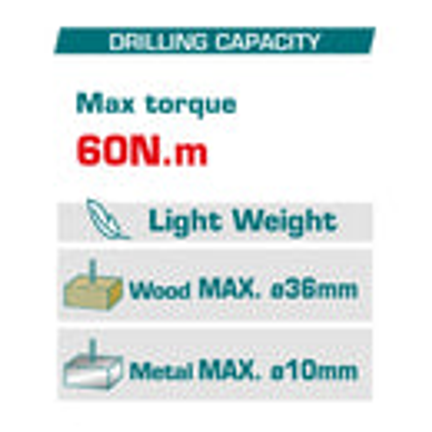 Taladro inalambrico industrial 1/2 16V 60Nm, Total UTDLI16682 Incluye 2 baterias 2,0Ah y cargodor  2