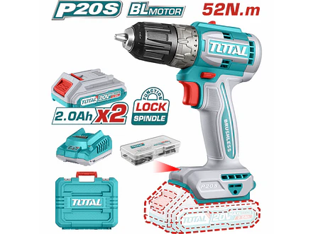 Taladro Atornillador 20V TOTAL UTDLI20453 Industrial 52Nm + 2 Baterías + 47 Accesorios - Foto 1 | aztools.co
