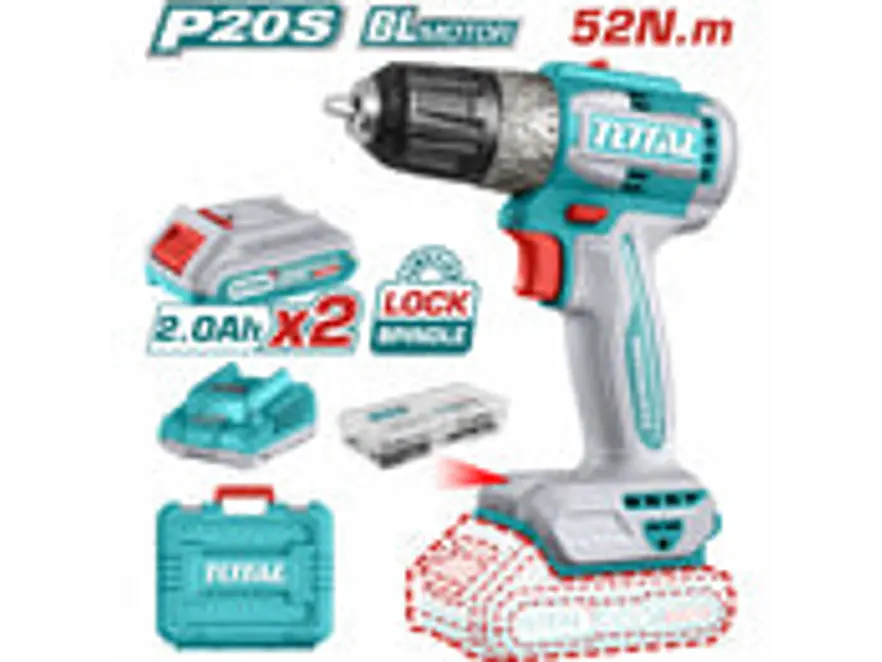 Taladro Atornillador 20V TOTAL UTDLI20453 Industrial 52Nm + 2 Baterías + 47 Accesorios - Foto 2 | aztools.co