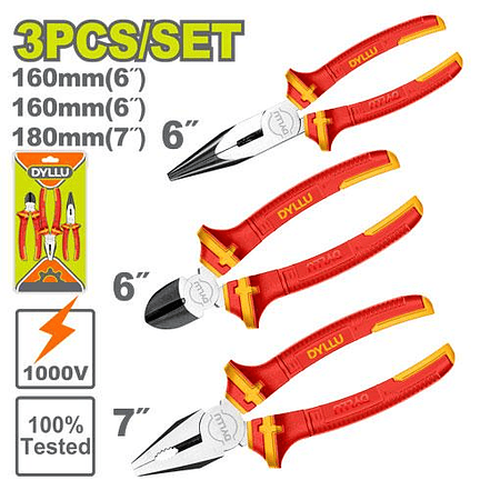 Juego de Alicates Aislados DYLLU DTPS0633 3 Pzs 1000V 2