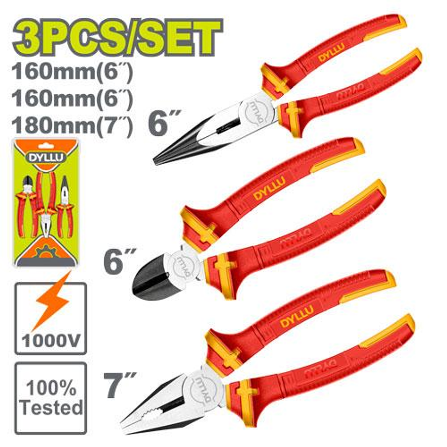 Juego de Alicates Aislados DYLLU DTPS0633 3 Pzs 1000V 2