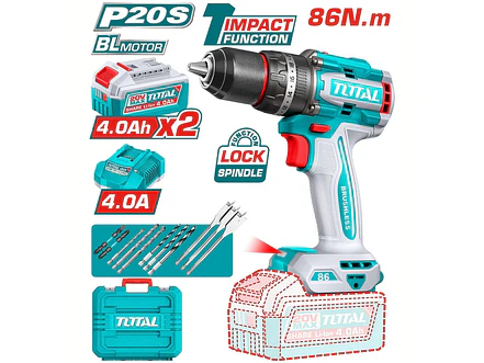 Taladro Percutor Brushless 20V TOTAL UTIDLI208682 Industrial 86Nm + 2 Baterías - Foto 1 | aztools.co
