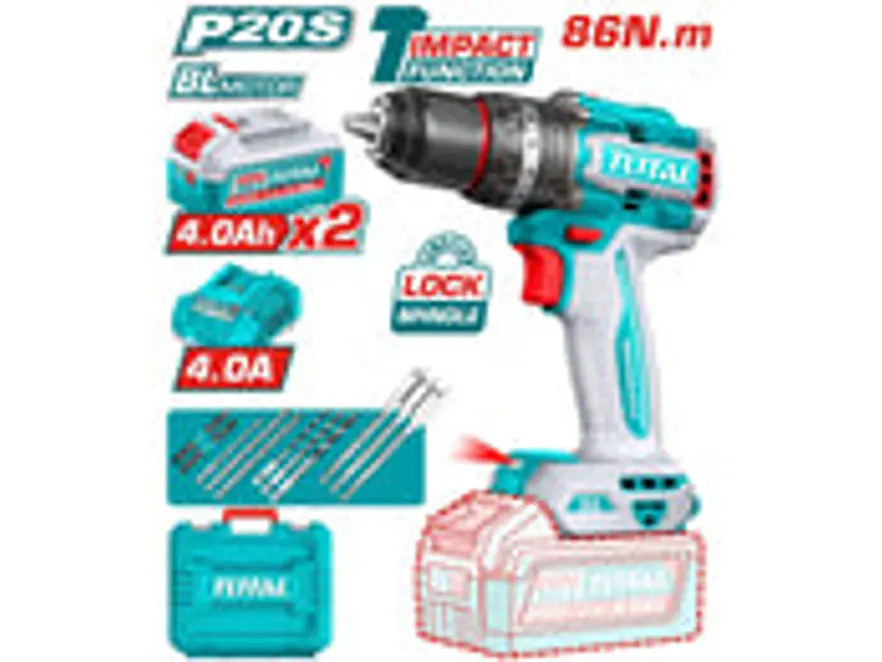 Taladro Percutor Brushless 20V TOTAL UTIDLI208682 Industrial 86Nm + 2 Baterías - Foto 2 | aztools.co
