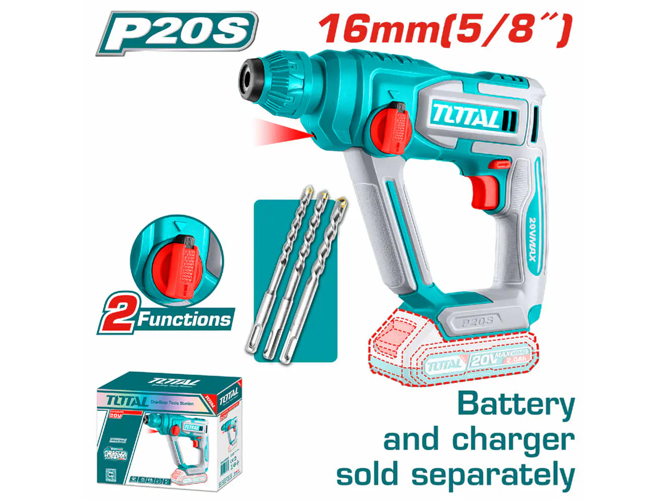 Rotomartillo SDS Plus 20V TOTAL TRHLI20168 Industrial 5/8