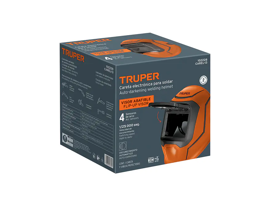 Careta Electrónica para Soldar Truper 102228 Sombra 5 a 13 Área de Visión 100mm x 40mm - Foto 6 | aztools.co