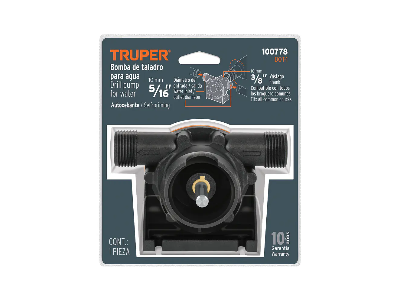 Bomba Autocebante para Taladro Truper 100778 Altura 23m Flujo 34 L/min 19mm - Foto 5 | aztools.co