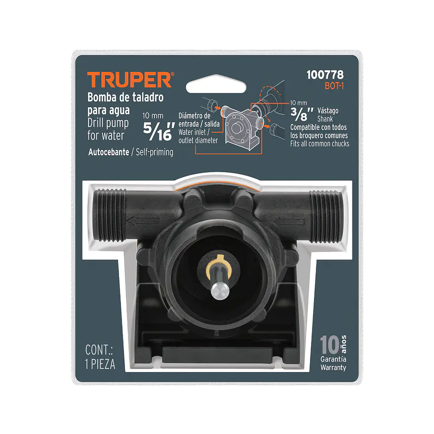 Bomba Autocebante para Taladro Truper 100778 Altura 23m Flujo 34 L/min 19mm - Foto 5 | aztools.co