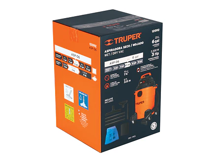 Aspiradora para Sólidos y Líquidos Truper ASP-06 12092 3 HP 23 Litros  - Foto 3 | aztools.co