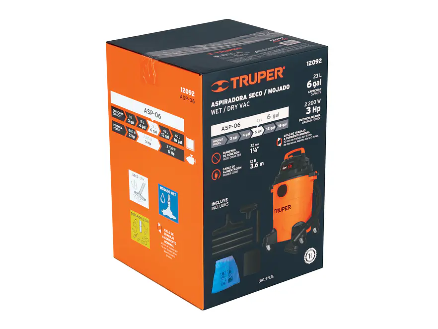 Aspiradora para Sólidos y Líquidos Truper ASP-06 12092 3 HP 23 Litros  - Foto 3 | aztools.co