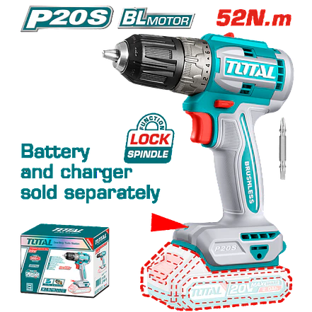 Taladro Atornillador 20V TOTAL TDLI204531 Industrial 52Nm (Solo Herramienta) - Envío a todo Colombia | aztools.co