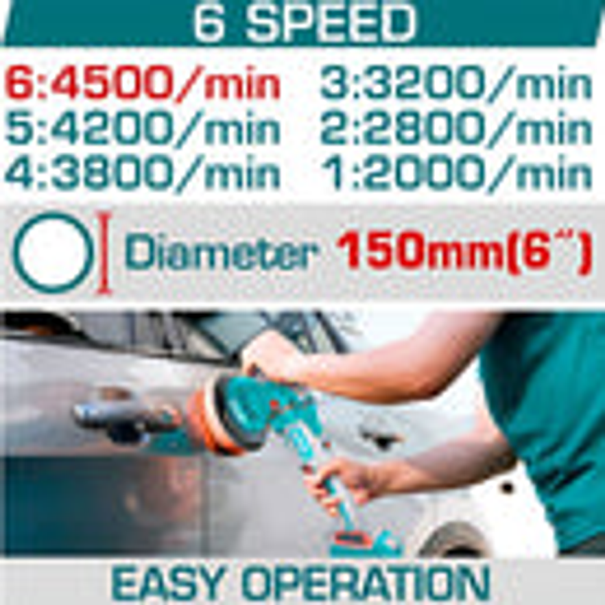 Pulidora inalambrica de carro de 150 mm 20V, 2000 - 4500 Rpm, Cargador y bateria no incluidos, Total TAPLI2015 - Foto 2 | aztools.co