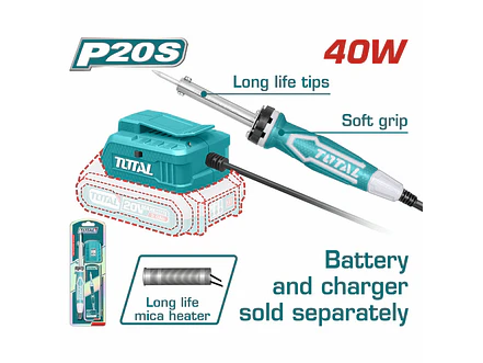 Cautín Inalámbrico TOTAL TSILI2001 40W 20V Profesional (Sin Batería/Cargador) - Foto 2 | aztools.co