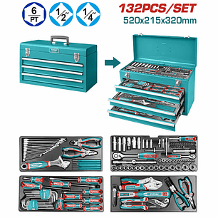 Caja de herramientas metalica industrial, 132 piezas, Total THPTCS71321