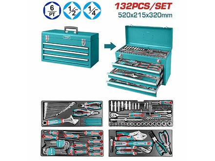 Caja de Herramientas Metálica Industrial TOTAL THPTCS71321 132 Piezas - Foto 1 | aztools.co
