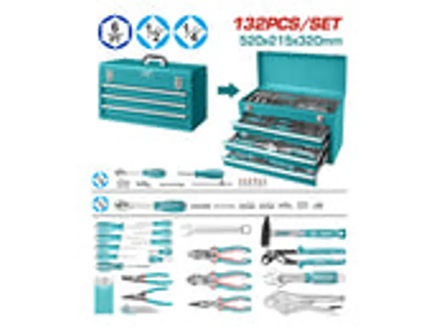 Caja de Herramientas Metálica Industrial TOTAL THPTCS71321 132 Piezas - Foto 2 | aztools.co