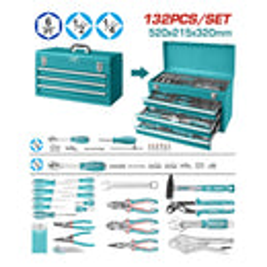 Caja de herramientas metalica industrial, 132 piezas, Total THPTCS71321 - Foto 2 | aztools.co