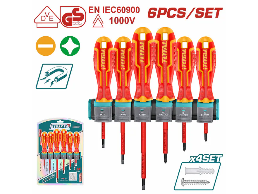 Juego de Destornilladores Aislados Industrial TOTAL THTIS566 1000V 6 Piezas - Foto 2 | aztools.co