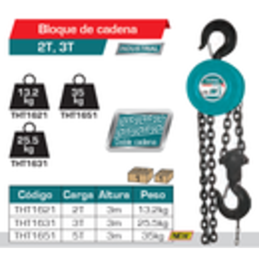 Diferencial 3 toneladas industrial cadena 3 Metros Total THT1631 - Foto 2 | aztools.co