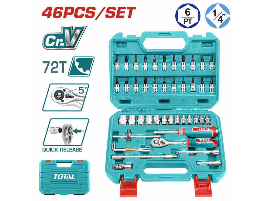 Juego de Rache con Copas Industrial TOTAL THT141462 1/4 Pulgada 46 Piezas - Envío a todo Colombia | aztools.co