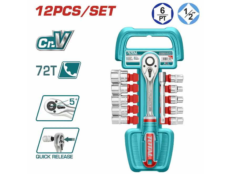 Juego de Rache con Copas TOTAL THT141121 1/2 Pulgada 12 Piezas - Foto 2 | aztools.co