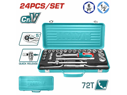 Juego de Rache con Copas Industrial TOTAL THT141253 1/2 Pulgada 24 Piezas - Envío a todo Colombia | aztools.co