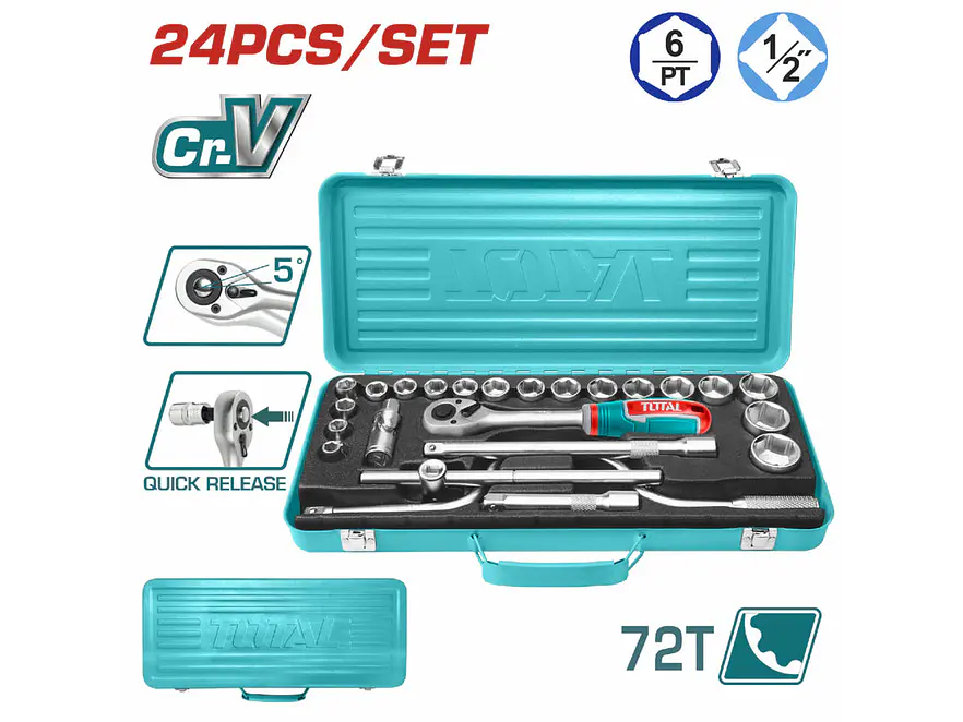 Juego de Rache con Copas Industrial TOTAL THT141253 1/2 Pulgada 24 Piezas - Envío a todo Colombia | aztools.co