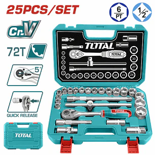 Juego de Rache con Copas Industrial TOTAL THT121251 1/2 Pulgada 25 Piezas