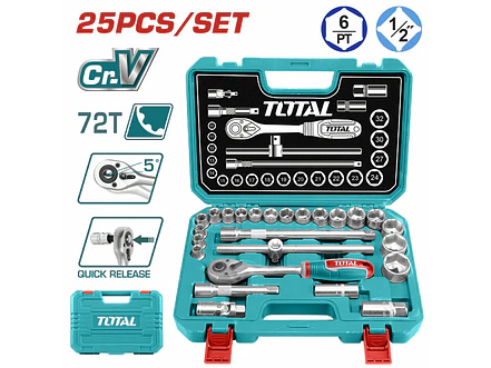 Juego de Rache con Copas Industrial TOTAL THT121251 1/2 Pulgada 25 Piezas - Foto 2 | aztools.co