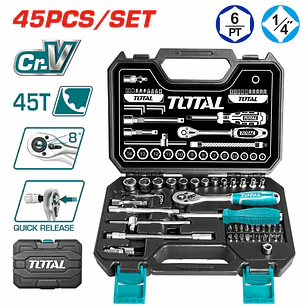 Juego de Rache con Copas Industrial TOTAL THT141451 1/4 Pulgada 45 Piezas