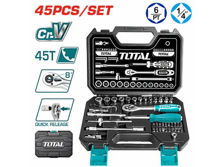Juego de Rache con Copas Industrial TOTAL THT141451 1/4 Pulgada 45 Piezas - Foto 2 | aztools.co