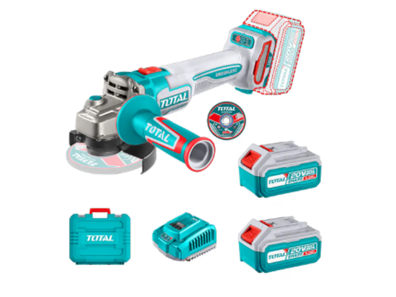 PULIDORA INALAMBRICA 4 1/2 INDUSTRIAL 20V 1000W INCLUYE 10 DISCOS PARA CORTE DE METAL 2 BATERIAS 4.0 AH Y CARGADOR , MOTOR SIN ESCOBILLAS INDUSTRIAL SUPER TOTAL (UTAGLI271532) - Envío a todo Colombia | aztools.co