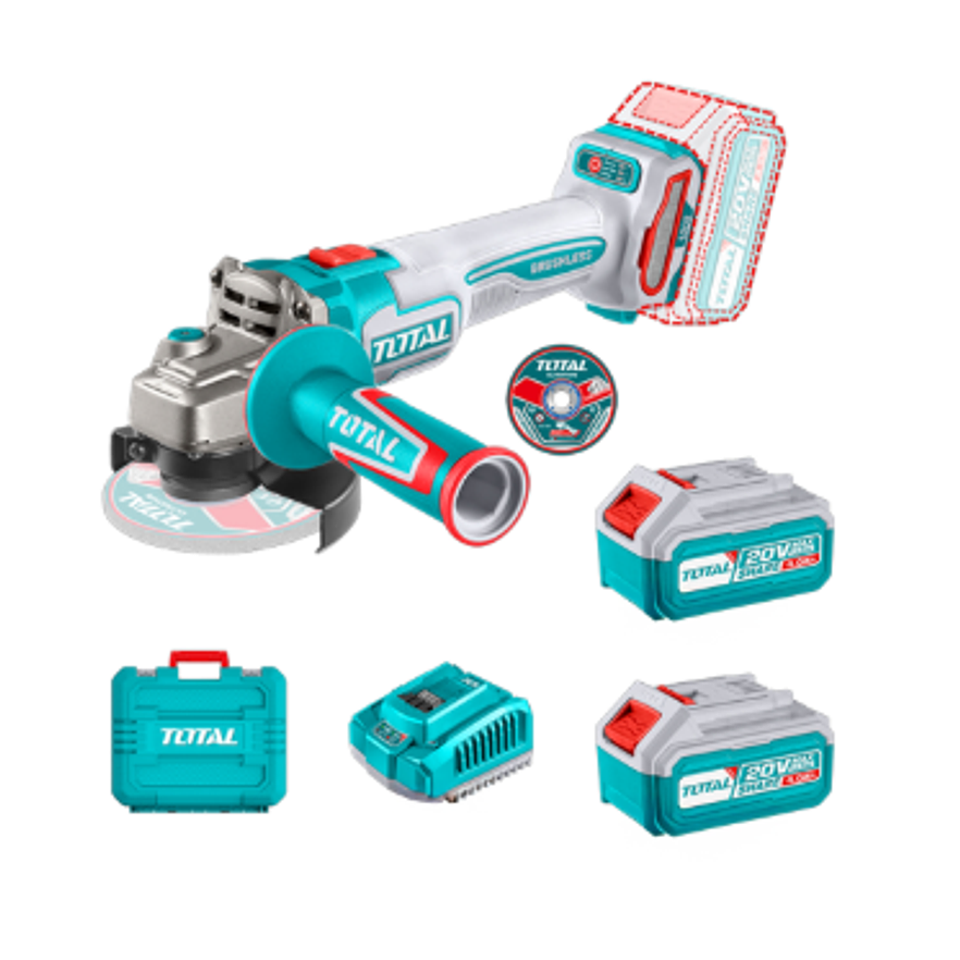 PULIDORA INALAMBRICA 4 1/2 INDUSTRIAL 20V 1000W INCLUYE 10 DISCOS PARA CORTE DE METAL 2 BATERIAS 4.0 AH Y CARGADOR , MOTOR SIN ESCOBILLAS INDUSTRIAL SUPER TOTAL (UTAGLI271532) - Envío a todo Colombia | aztools.co