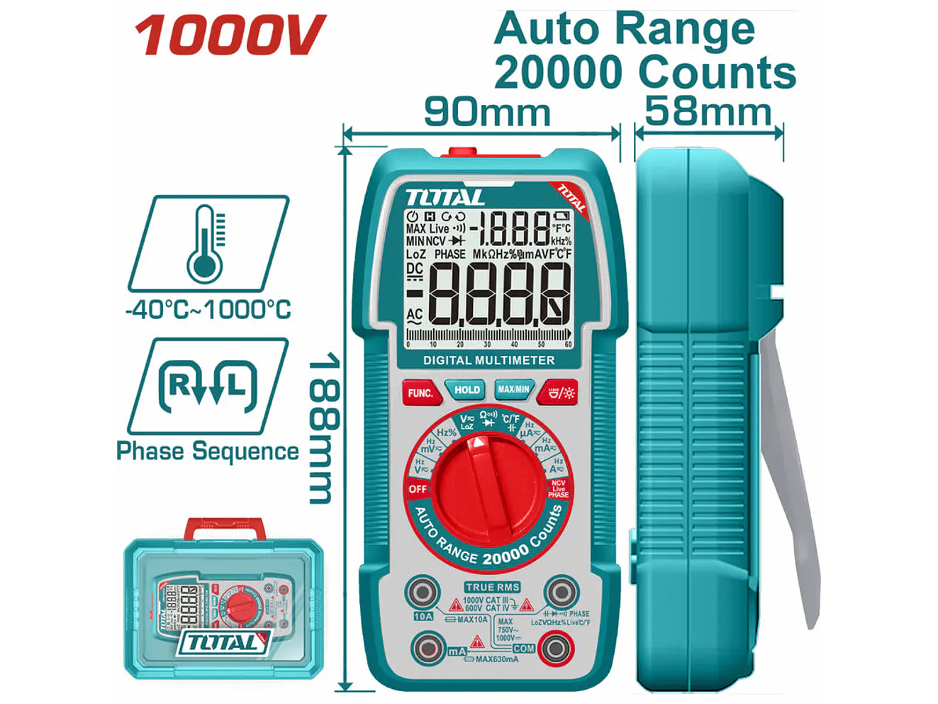 Tester Multímetro Digital TOTAL TMT5410003 1000V 20000 Conteos True RMS - Envío a todo Colombia | aztools.co