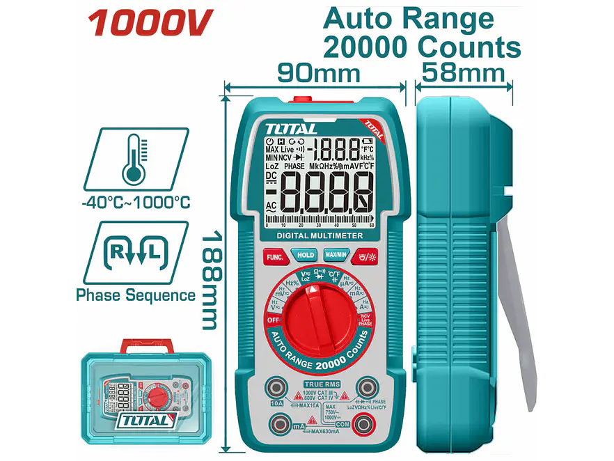 Tester Multímetro Digital TOTAL TMT5410003 1000V 20000 Conteos True RMS - Envío a todo Colombia | aztools.co