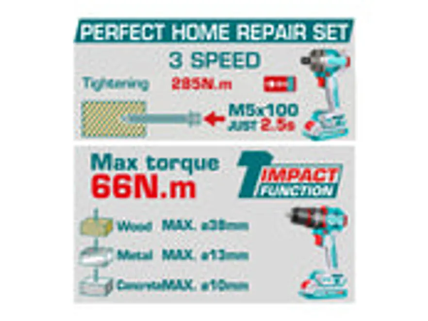 Combo Brushless 20V TOTAL UTCKLI20277 Taladro 66Nm + Atornillador de Impacto 285Nm - Foto 2 | aztools.co