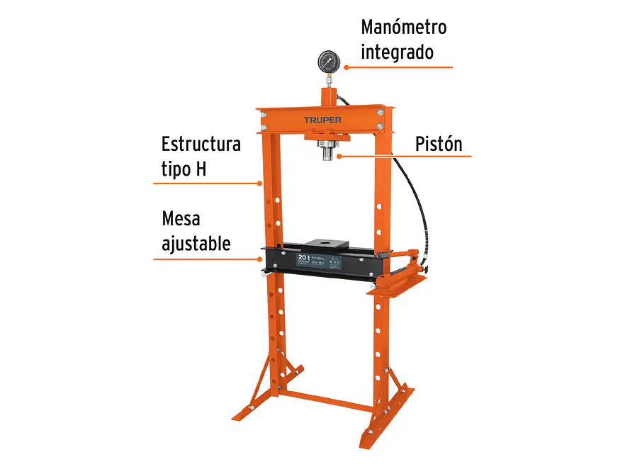 Prensa hidráulica 20 toneladas, con manómetro TRUPER 17685 - Foto 2 | aztools.co