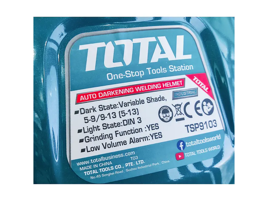 Careta para Soldar Industrial TOTAL TSP9103 Nylon Verde Fotosensible - Foto 9 | aztools.co