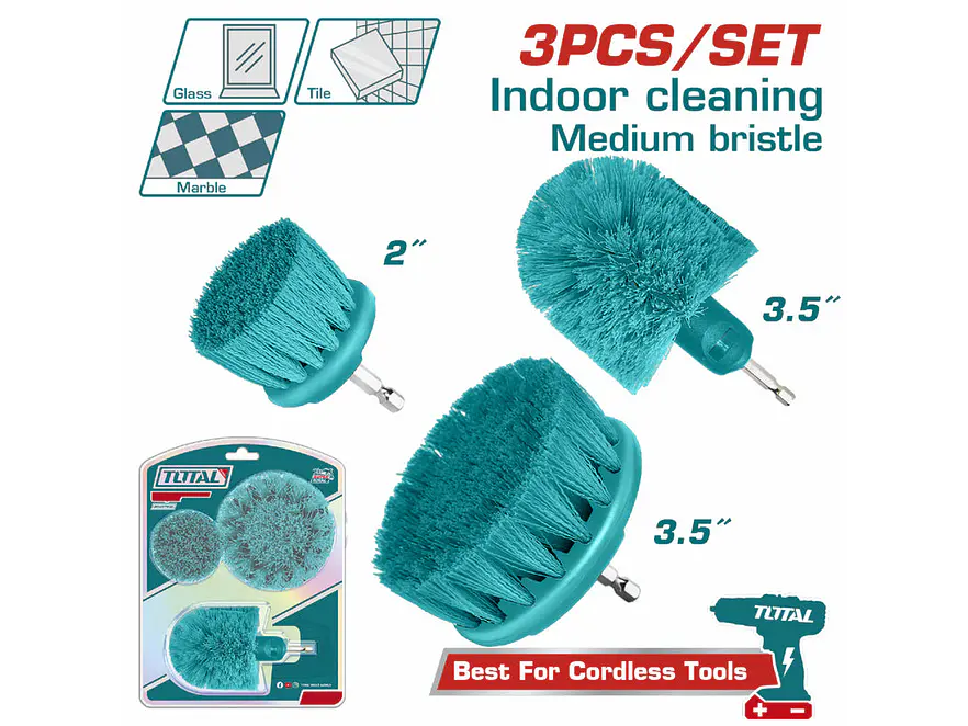 Set de Cepillos para Taladro Juego x 3 Piezas TOTAL TACM3001 Limpieza - Envío a todo Colombia | aztools.co
