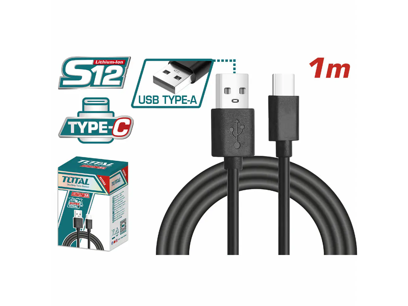 Cable USB Tipo-A a Tipo-C 1 Metro 3A TOTAL TIUCC01 Carga Rápida - Foto 1 | aztools.co