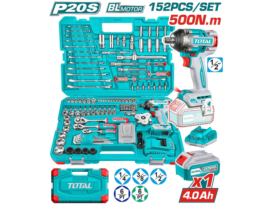 Llave de Impacto Inalámbrica 20V 500Nm TOTAL UTHKTHP31522 152 Accesorios - Foto 1 | aztools.co