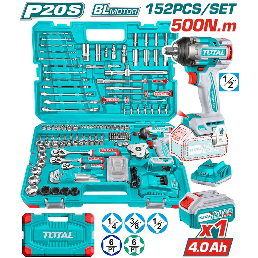 Llave de Impacto Inalámbrica 20V 500Nm 1/2 TOTAL UTHKTHP31522 152 Accesorios - Foto 1 | aztools.co