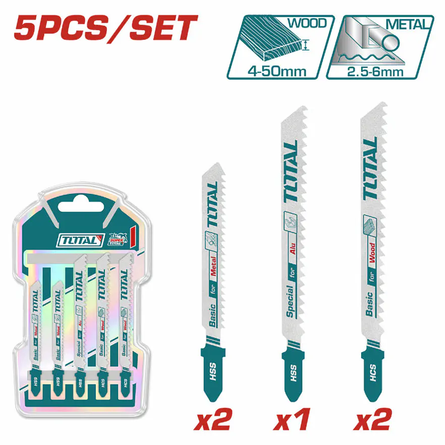 Set de Hojas para Sierra Caladora Juego x 5 Pzs TOTAL TAC51051 Mixto - Foto 3 | aztools.co