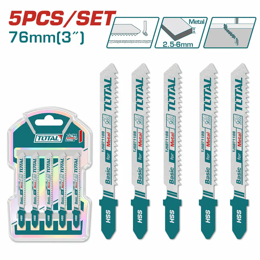 Set de Hojas Sierra Caladora Metal 5 Pzs TOTAL TJSBT118B Zanco T - Envío a todo Colombia | aztools.co