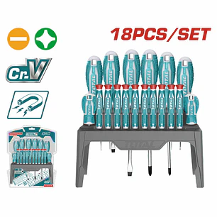 Juego de Destornilladores 18 Pzs Cromo Vanadio TOTAL THT250618