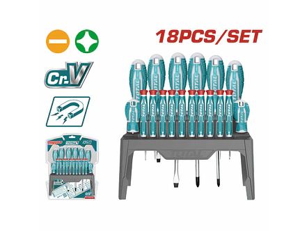 Juego de Destornilladores 18 Pzs Cromo Vanadio TOTAL THT250618 - Foto 2 | aztools.co