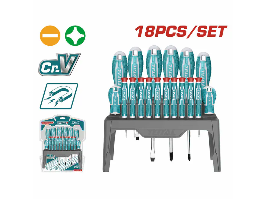 Juego de Destornilladores 18 Pzs Cromo Vanadio TOTAL THT250618 - Foto 2 | aztools.co