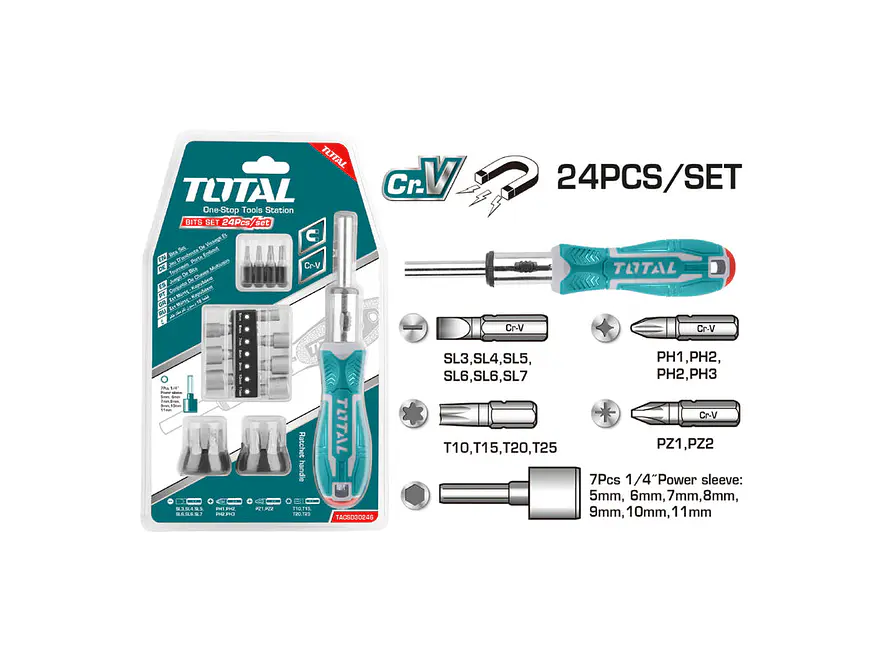 Destornillador con Rache Intercambiable 24 Pzs TOTAL TACSD30246 - Foto 2 | aztools.co