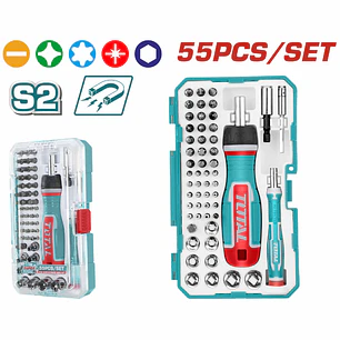 Juego de Destornillador Híbrido y Puntas 55 Pzs TOTAL TACSD30556